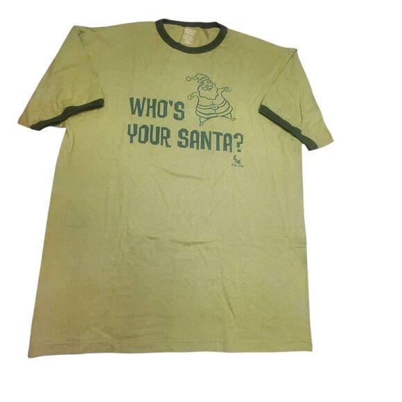 Dig Dog Adult Mens Short Sleeve Who’s Your Santa? Funny Graphic Christmas Ringer - Picture 1 of 5